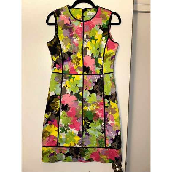 Calvin Klein Size 8 Bright Watercolor Floral Sheath Tank Dress Women’s EUC - Picture 1 of 9